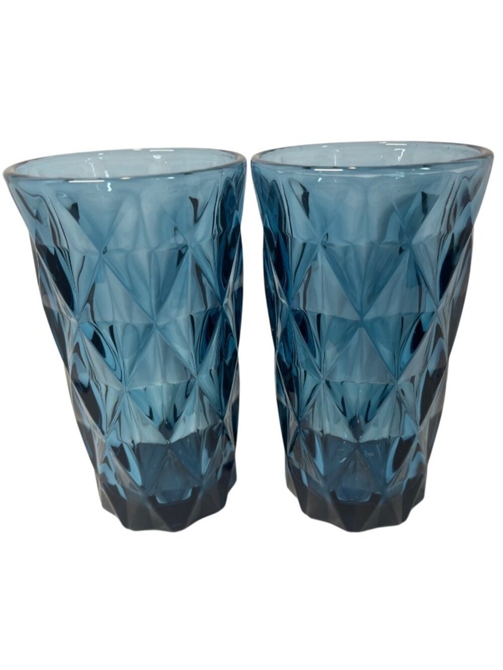 Blue Diamond-Cut Acrylic Tumblers – Set Of 2 12 Oz Geometric Design Durable BPA-